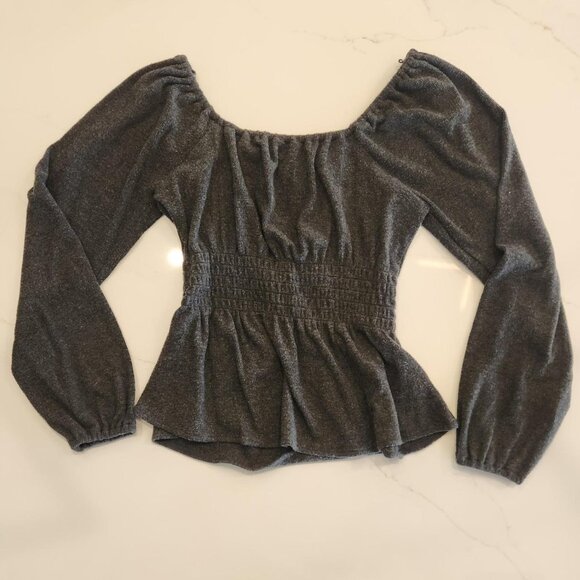 Madewell Sz S Plush Square-Neck Smocked Women's Cozy Soft Goth Grunge whimsygoth - Picture 1 of 9